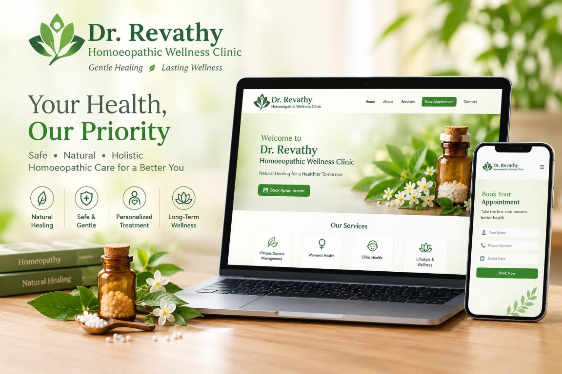 Dr. Revathy's Homoeopathic Wellness Clinic, with a welcoming green and nature-inspired design